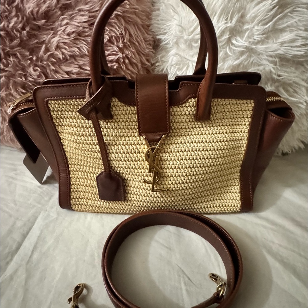 YSL Raffia Downtown Shoulder Bag